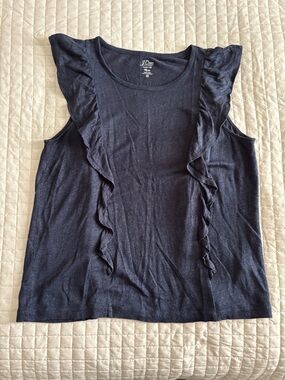 J. Crew Dark Navy Linen Ruffle Tank